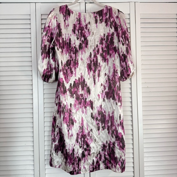 Rebecca Moses Silk Dress Lightweight 3/4 Sleeves Purple Splash Size Medium - Picture 2 of 6
